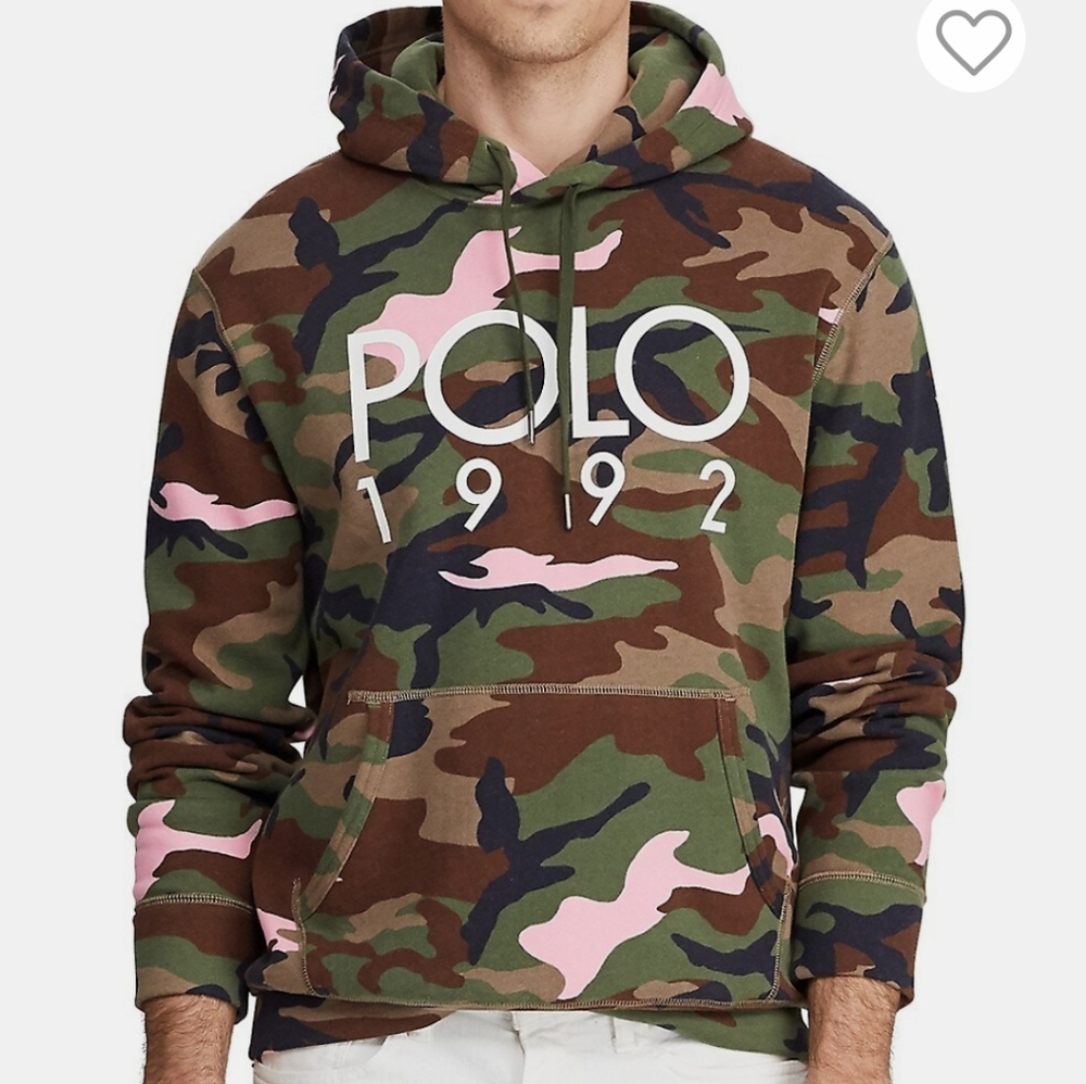 Polo Ralph Lauren Womens Green Pink Camo Spellout 1992 Hoodie Sweatshirt Small